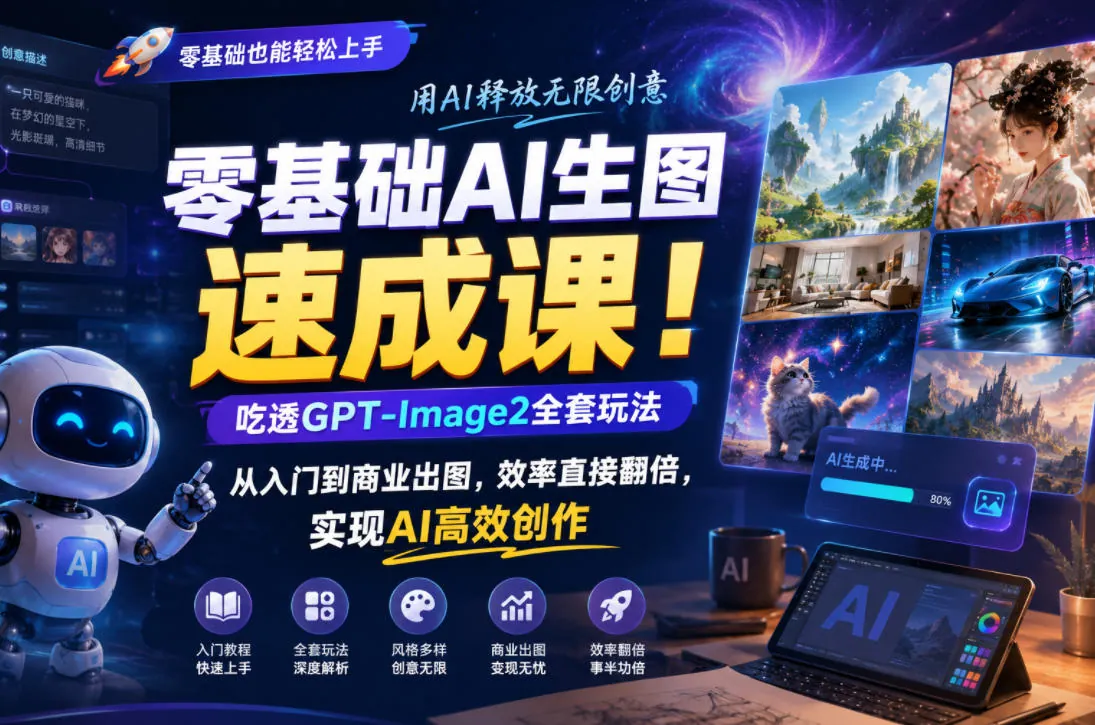 零基础AI生图速成：GPT-Image2全套玩法，从入门到商业出图，高效创作效率翻倍插图