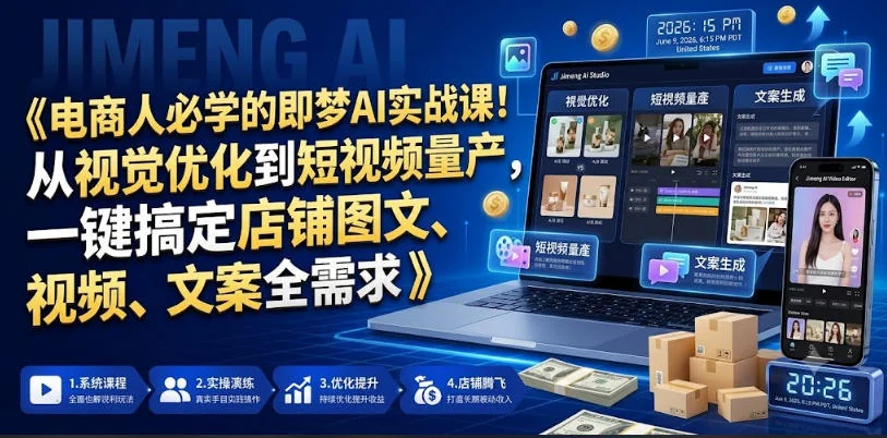 电商人必备：即梦AI实战课，从视觉优化到短视频量产，一键搞定店铺图文视频文案插图