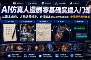 AI仿真人漫剧零基础实操课：剧本创作、人物场景设定、分镜脚本到配音剪辑全流程教学