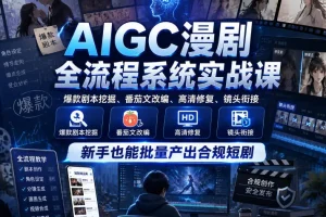 AIGC漫剧全流程实战：爆款剧本挖掘、番茄文改编、高清修复与镜头衔接，新手轻松批量产出合规短剧