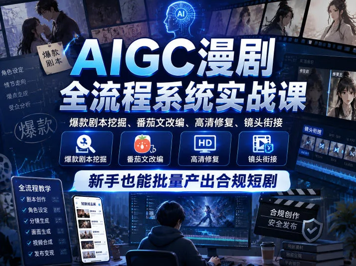 AIGC漫剧全流程实战:爆款剧本挖掘、番茄文改编、高清修复与镜头衔接,新手轻松批量产出合规短剧插图 AIGC漫剧全流程实战:爆款剧本挖掘、番茄文改编、高清修复与镜头衔接,新手轻松批量产出合规短剧插图