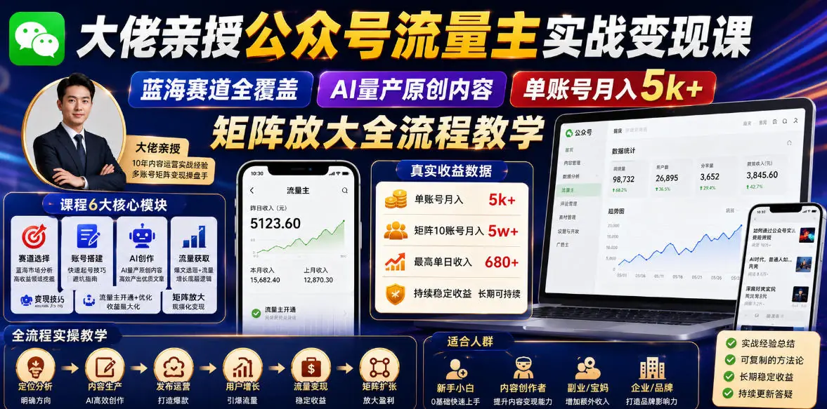 公众号流量主变现课:蓝海赛道AI原创内容,单账号月入5k+矩阵全流程教学插图 公众号流量主变现课:蓝海赛道AI原创内容,单账号月入5k+矩阵全流程教学插图