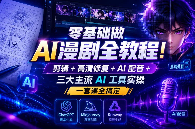 零基础AI漫剧制作教程：剪辑、高清修复、AI配音与三大工具实操全攻略插图