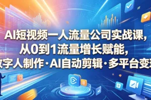 AI短视频实战课:从0到1流量增长,数字人制作+自动剪辑+多平台变现,一人搞定流量生意全教程