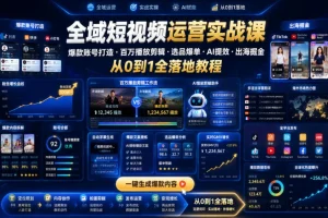 全域短视频运营实战:爆款账号打造+百万播放剪辑+选品爆单+AI提效+出海掘金,从0到1全流程教程