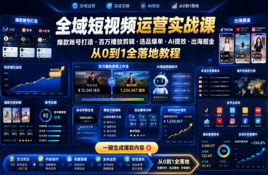 全域短视频运营实战：爆款账号打造+百万播放剪辑+选品爆单+AI提效+出海掘金，从0到1全流程教程插图