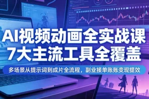 AI视频动画实战课:7大主流工具全覆盖,从提示词到成片全流程,助你副业接单与账号变现提效
