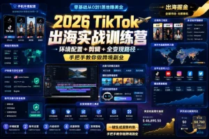 2026 TikTok出海实战训练营:环境配置、剪辑与全变现路径,手把手教你做跨境副业