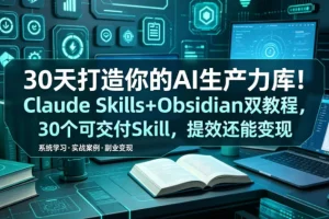 30天AI生产力提升指南:Claude Skills+Obsidian双教程,30个实用技能助你提效与变现