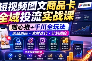 短视频图文商品卡全域投流实战指南：随心推+千川玩法，选品测品与素材迭代，提升ROI爆单增收教程