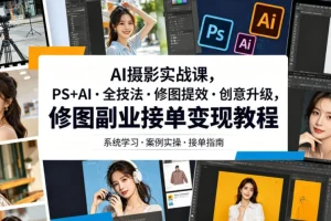 AI摄影实战课：PS+AI全技法修图提效，创意升级副业接单变现教程