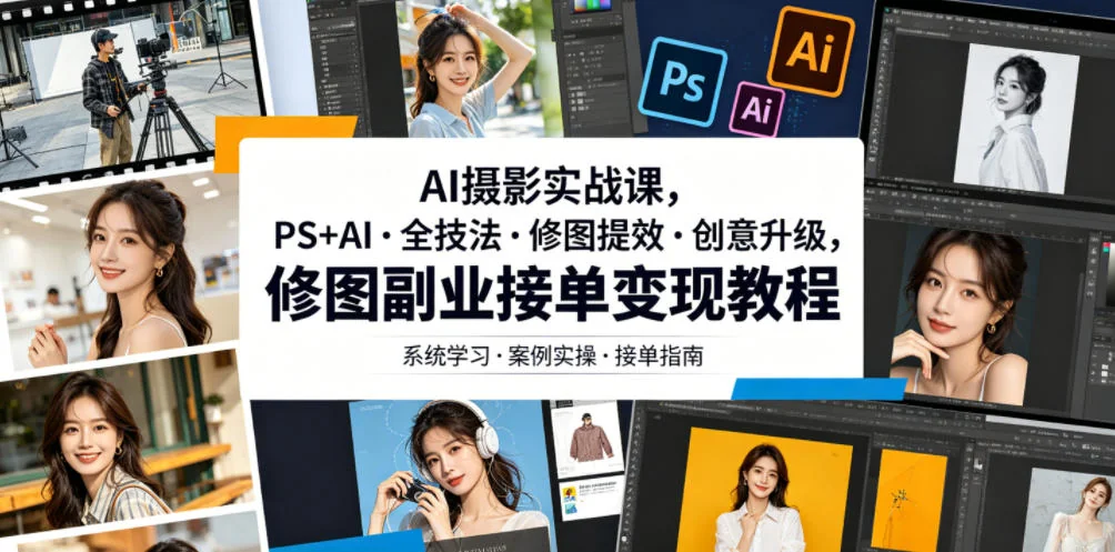 AI摄影实战课：PS+AI全技法修图提效，创意升级副业接单变现教程插图