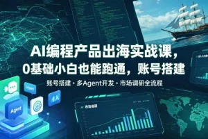 AI编程出海实战课：零基础账号搭建+多Agent开发+市场调研全流程，跨境月入千刀变现教程