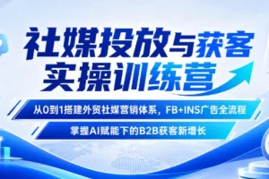 外贸社媒获客训练营：从0到1搭建FB+INS广告体系，AI赋能B2B增长实操