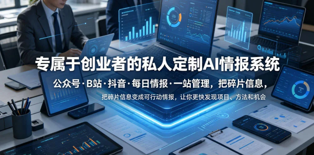 创业者必备！私人定制AI情报系统，一键整合公众号/B站/抖音每日情报，碎片信息变可行动作，快速发现项目、方法、机会插图