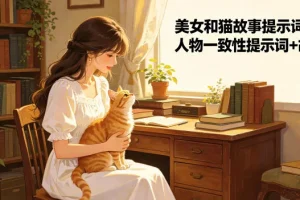 美女与猫咪故事创作指南：人物一致性提示词+故事板设计技巧