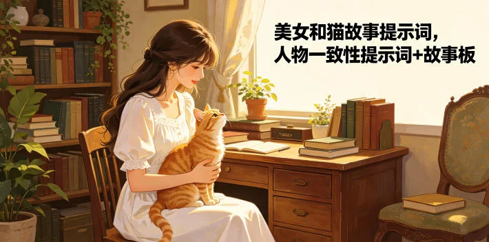 美女与猫咪故事创作指南：人物一致性提示词+故事板设计技巧插图