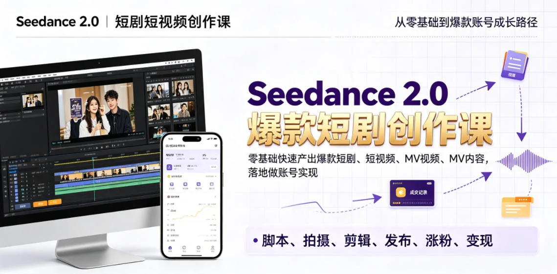 Seedance 2.0短剧短视频创作课:零基础快速产出爆款内容,账号落地变现指南插图 Seedance 2.0短剧短视频创作课:零基础快速产出爆款内容,账号落地变现指南插图