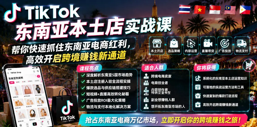 TikTok东南亚本土店实战课:抓住电商红利,高效开启跨境赚钱新通道插图 TikTok东南亚本土店实战课:抓住电商红利,高效开启跨境赚钱新通道插图