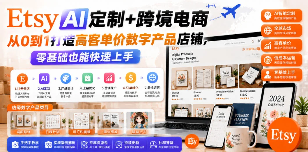 Etsy AI定制+跨境电商:零基础打造高客单价数字产品店铺,从0到1快速上手指南插图 Etsy AI定制+跨境电商:零基础打造高客单价数字产品店铺,从0到1快速上手指南插图