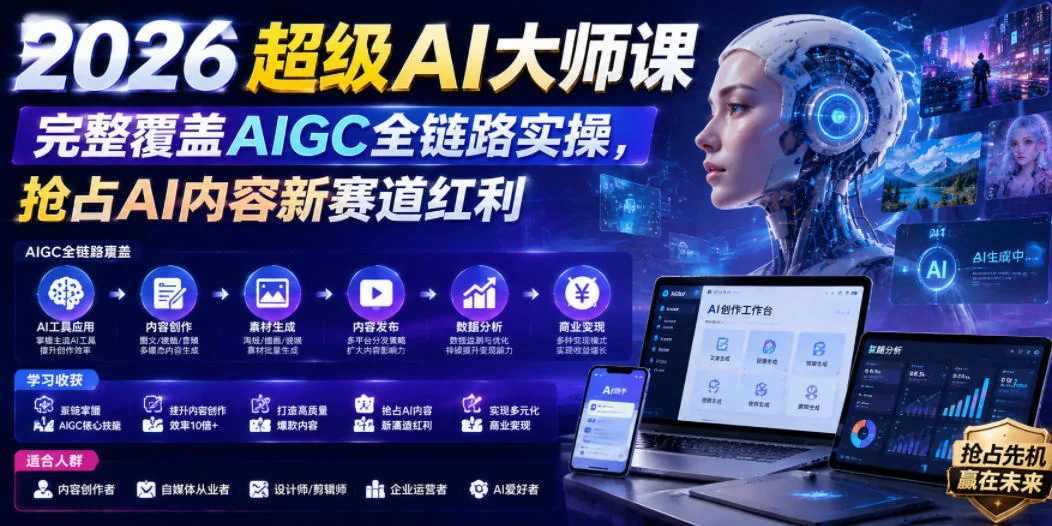 2026超级AI大师课：AIGC全链路实操指南，抢占AI内容创作新赛道红利插图