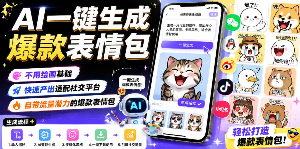 AI一键生成爆款表情包:零基础快速制作,适配社交平台自带流量潜力插图 AI一键生成爆款表情包:零基础快速制作,适配社交平台自带流量潜力插图