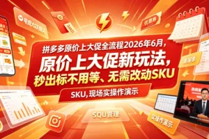 拼多多2026年6月原价上大促实操指南:新玩法秒出标、无需改SKU,现场演示全流程
