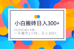 2020实战2.0版：小白实战搬砖，一天操作1小时，完全手机维护，日入300...