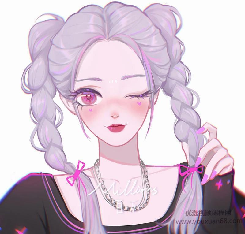 【MiLLions百万】 第二期少女头像团练ipad插画课【画质高清有笔刷素材...