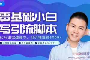 零基础小白写引流脚本，2小时写出完整脚本，月引精准粉6000+