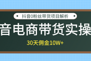 抖音电商带货实操课，30天佣金10W+不难学，2天可上手操作！