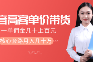 抖音高单价带货项目，一单佣金几十上百元，核心套路月入几十万（共3节...
