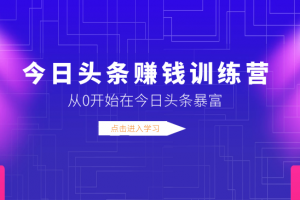 今日头条赚钱训练营，从0开始在今日头条暴富