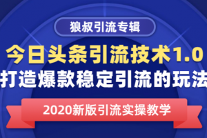 狼叔今日头条引流技术1.0，打造爆款稳定引流的玩法，快速获得平台推荐...